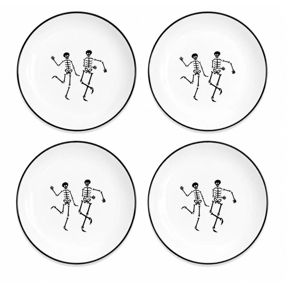 Royal Norfolk Halloween Dancing Skeleton Appetizer Dessert Plates 6.5" Set of 4